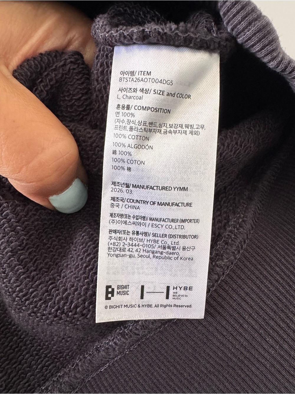 BTS Arirang tour merch. Intentionally Distressed Zip-Up Hoodie - Charcoal Gray - Picture 8 of 13